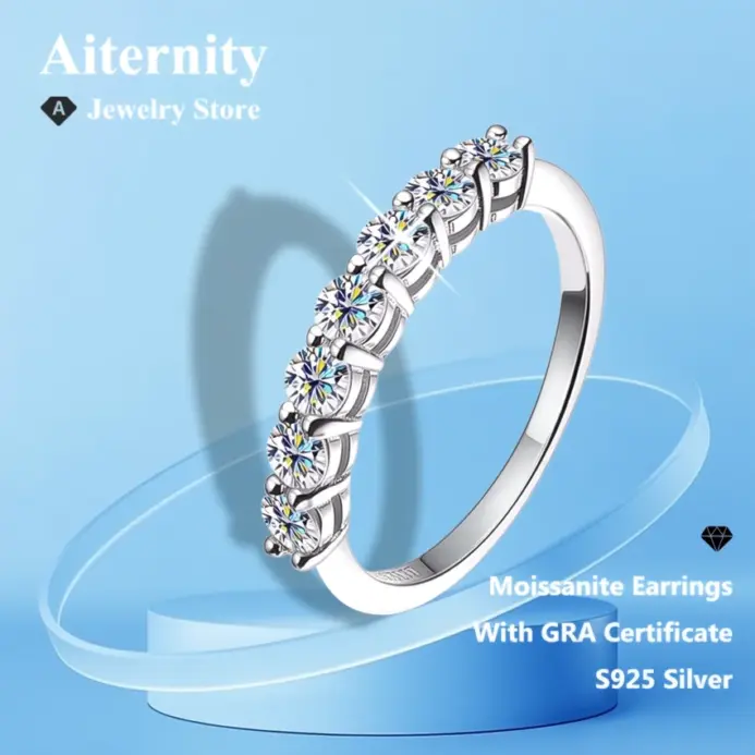 Anillo de moissanita D VVS1, Plata de Ley 925 con certificado GRA, banda de eternidad, anillos de compromiso de boda para mujeres y hombres 2