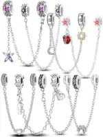 Cadena de seguridad de Plata de Ley 925 Original, estrella, Luna, sol, corazón, lazo, Clip de silicona, compatible con Pulsera Original, regalo de joyería DIY 3