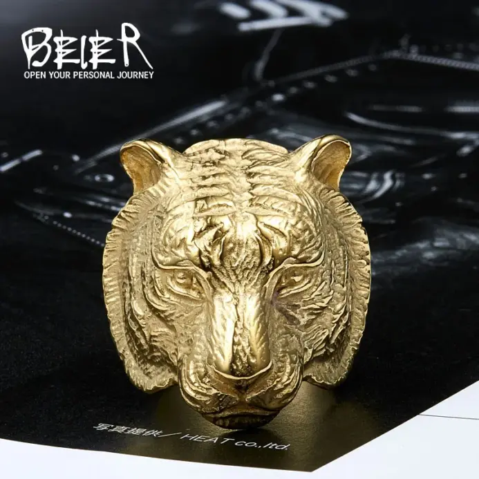 Beier, nueva tienda, anillo de acero inoxidable 316L, anillo de cabeza de tigre dominante de alta calidad, Animal para hombre, joyería de motorista LLBR8-161R 2