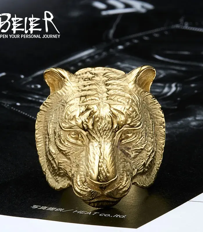 Beier, nueva tienda, anillo de acero inoxidable 316L, anillo de cabeza de tigre dominante de alta calidad, Animal para hombre, joyería de motorista LLBR8-161R 2
