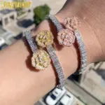 2025 nuevo Iced Out Bling abierto corazón flor encanto pulsera AAA CZ circón mariposa brazalete para hombres mujeres Hip Hop joyería de lujo 4