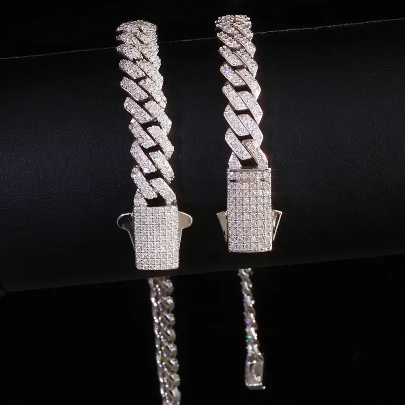 Pulsera de moissanita 925 de 5/6/8/10MM de ancho para mujeres y hombres, pulsera de cadena cubana VVS de Plata de Ley, joyería de Hip Hop Unisex 3