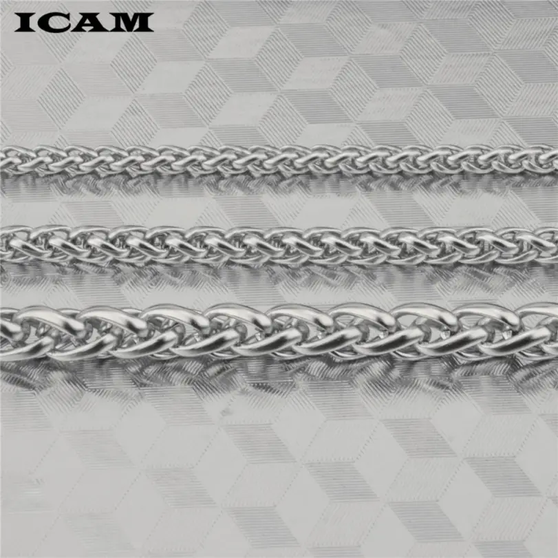 Pulsera y brazalete ICAM para hombre, regalo de Navidad 2018, pulsera de acero inoxidable, eslabones de Color plateado, joyería de doble cadena de trigo, envío directo 3