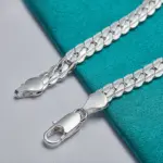 Pulsera de plata de ley 925 de 6mm, 18/20cm, cadena lateral plana, pulsera con cierre de langosta para mujer y hombre, joyería para fiesta y boda, regalo de vacaciones 5