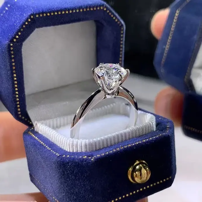 Anillo solitario Plata de Ley 925 auténtica 1ct moissanita cz anillos de compromiso para boda para mujer joyería de fiesta llamativa nupcial 1