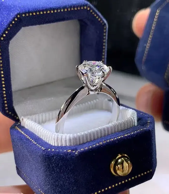Anillo solitario Plata de Ley 925 auténtica 1ct moissanita cz anillos de compromiso para boda para mujer joyería de fiesta llamativa nupcial 1