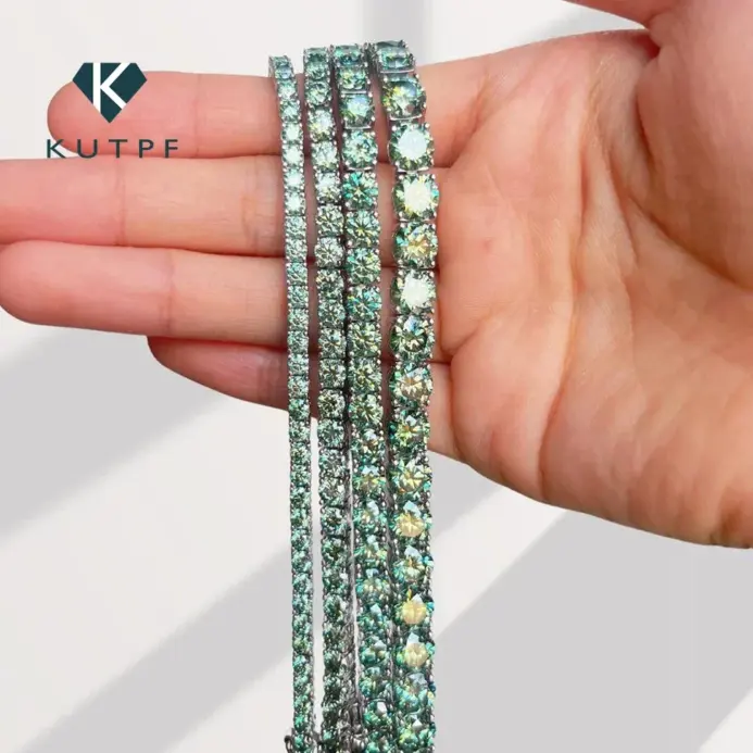 Pulsera de tenis de moissanita verde certificada para mujer, chapada en plata 925, oro de 18 quilates, pulseras de diamantes de 3/4/5/6,5mm, joyería fina 1