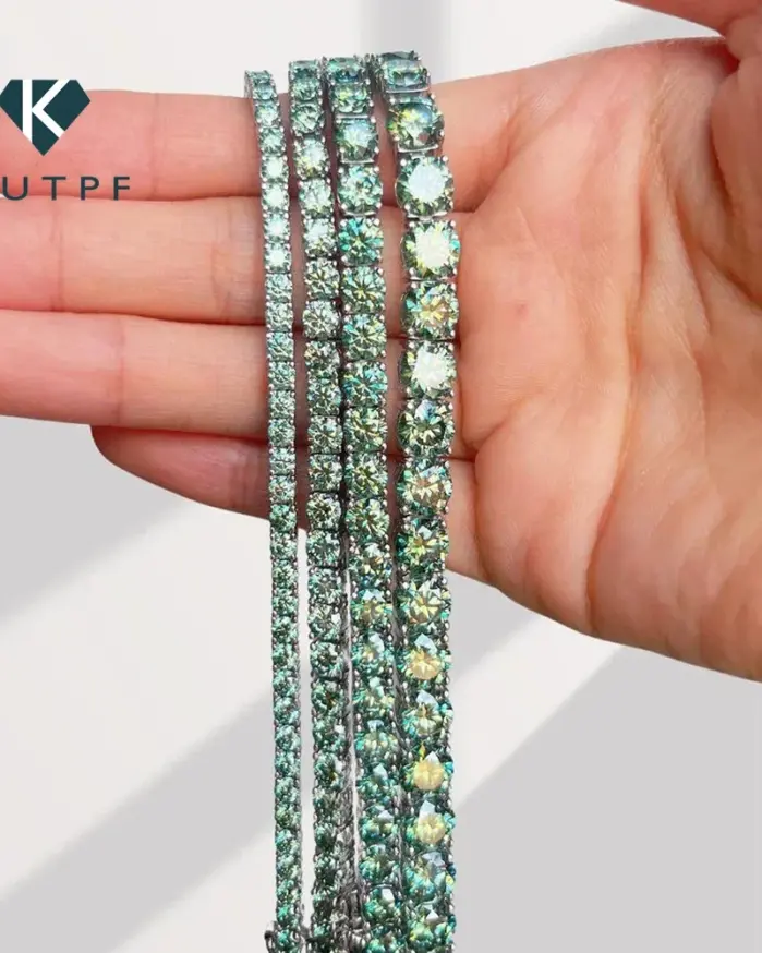 Pulsera de tenis de moissanita verde certificada para mujer, chapada en plata 925, oro de 18 quilates, pulseras de diamantes de 3/4/5/6,5mm, joyería fina 1