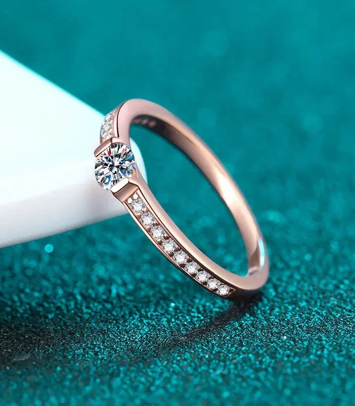 NeeTim, anillo de eternidad de moissanita de Color D de 0,3 quilates, Plata de Ley 925 con anillos de boda chapados en oro rosa para joyería de mujer 2