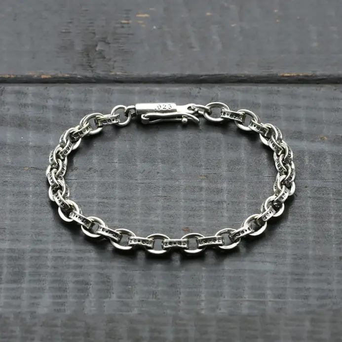 pulsera de plata de ley S925 Vintage para hombres y mujeres, joyería fina para parejas, venta al por mayor 2