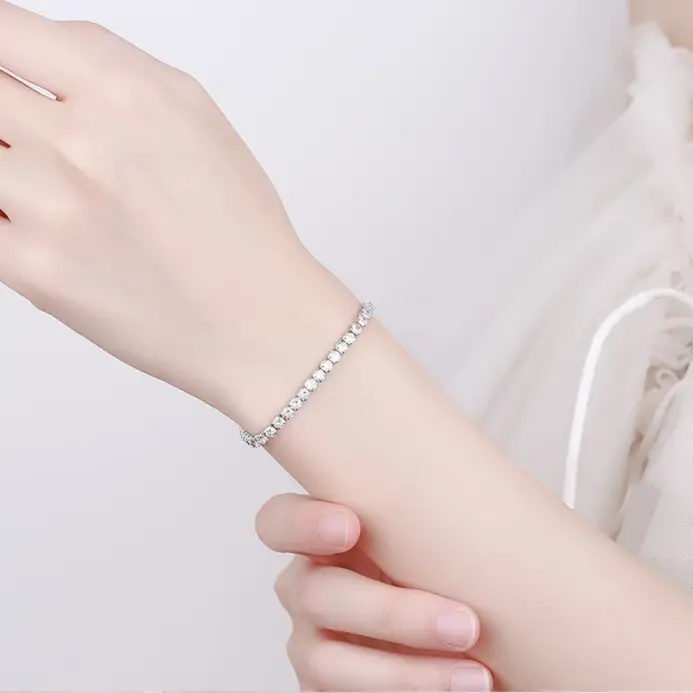 Pulsera de plata de ley 925 con circonita elegante para mujer, cadena de cristal de tenis, moda Noble, compromiso, boda, Glam 2