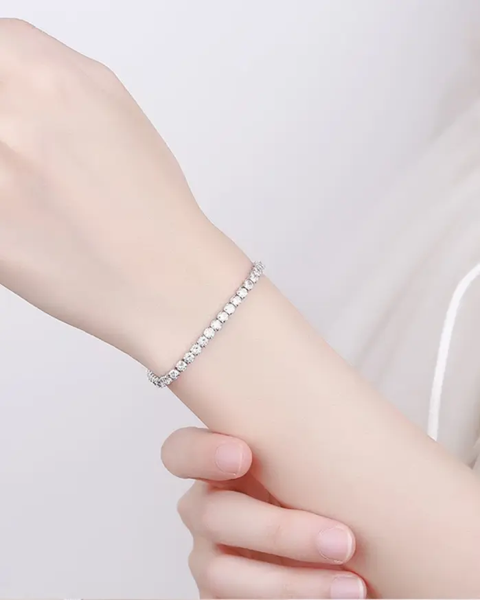 Pulsera de plata de ley 925 con circonita elegante para mujer, cadena de cristal de tenis, moda Noble, compromiso, boda, Glam 2