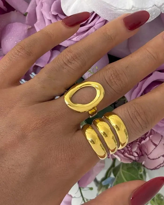 Anillos de apertura huecos circulares de acero inoxidable para mujer, anillos de Metal de borde ancho multicapa Punk, joyería de Navidad, regalo al por mayor 2