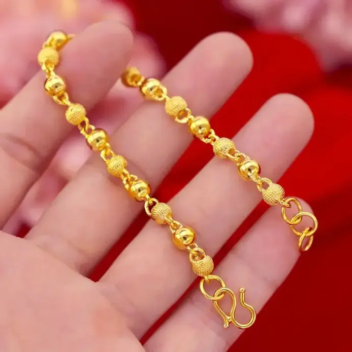 Pulsera de oro de 24k para mujer, brazalete chapado de cuentas de Buda de 6MM, joyería de boda, regalos 1