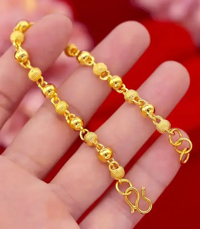 Pulsera de oro de 24k para mujer, brazalete chapado de cuentas de Buda de 6MM, joyería de boda, regalos 1