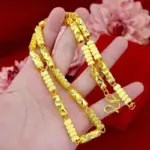 Collar de Oro Real de 24k de Lujo para Hombre, Collar Hexagonal de Bambú con Ajuste de Flor, Joyería Fina 5