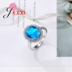 Anillos de plata auténtica S925 para mujer, anillo de circón azul, piedra azul claro, regalo romántico, joyería de compromiso, tamaño 6-10 5