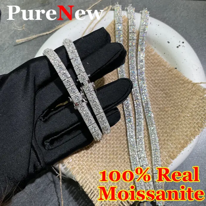 Pulsera de Moissanita Completa de Moda para Mujer y Hombre, Chapado en Plata de Ley 925, Color D, VVS1, Unisex, Pulsera de Moissanita de Lujo 1