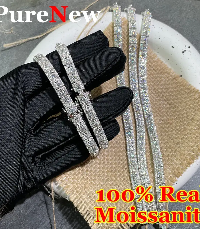 Pulsera de Moissanita Completa de Moda para Mujer y Hombre, Chapado en Plata de Ley 925, Color D, VVS1, Unisex, Pulsera de Moissanita de Lujo 1