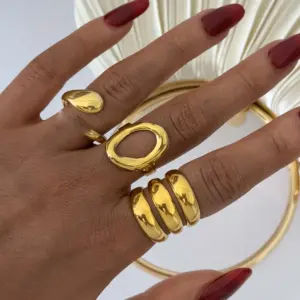 Anillos de apertura huecos circulares de acero inoxidable para mujer, anillos de Metal de borde ancho multicapa Punk, joyería de Navidad, regalo al por mayor 1