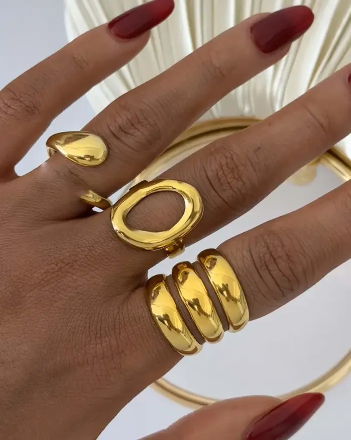 Anillos de apertura huecos circulares de acero inoxidable para mujer, anillos de Metal de borde ancho multicapa Punk, joyería de Navidad, regalo al por mayor 1