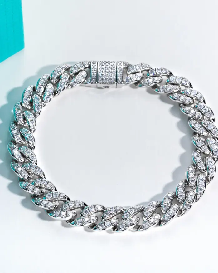 pulsera cubana de moissanita, Plata de Ley 925 de Hip Hop, 1,2mm/1,5mm/2mm, llamativo de Metal pesado llamativo para hombres y mujeres 2
