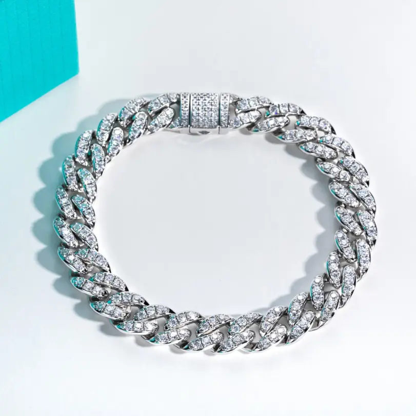 pulsera cubana de moissanita, Plata de Ley 925 de Hip Hop, 1,2mm/1,5mm/2mm, llamativo de Metal pesado llamativo para hombres y mujeres 2
