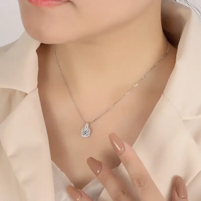 PERFANY-collar de moissanita 1-2CT para mujer, colgante de diamante de laboratorio de diseño cuadrado de plata S925, joyería de boda lujosa 2