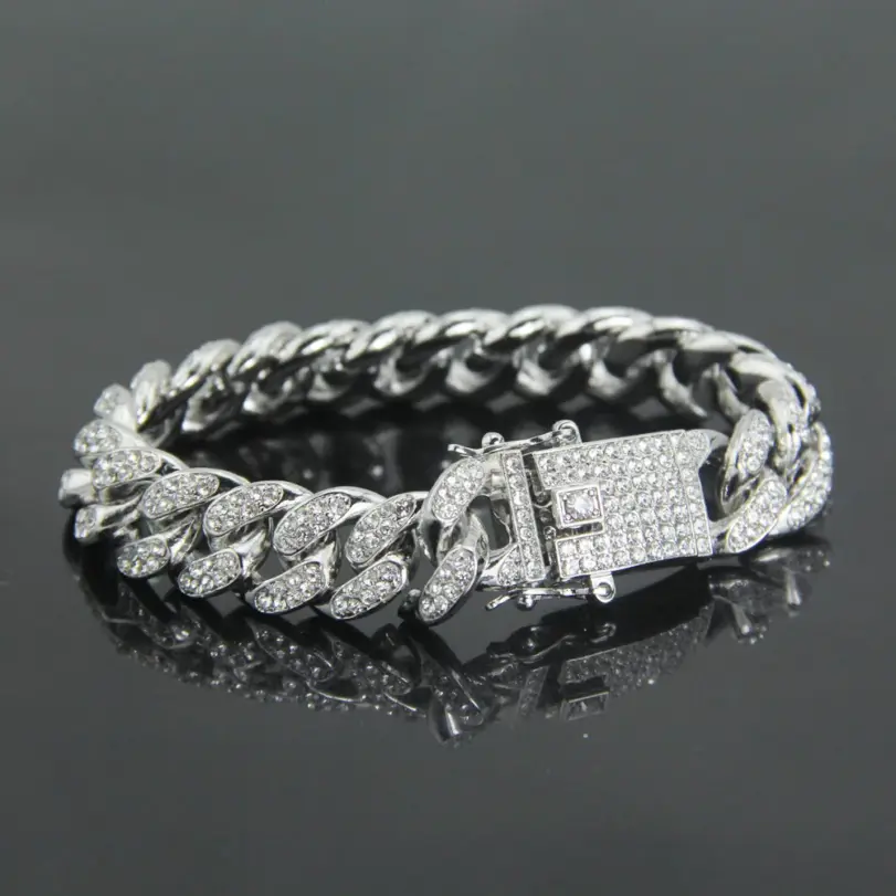 HNSP 12MM Lced Out pulsera de cadena de eslabones cubanos para hombres joyería de accesorios de Hip Hop 5