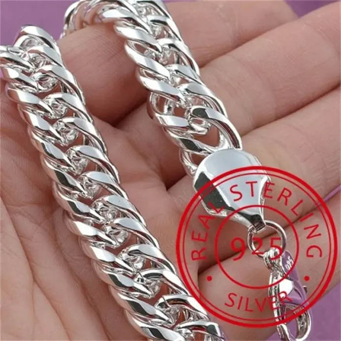 Pulsera de cadena sólida cuadrada de Plata de Ley 925 Noble para mujeres y hombres, abalorio, regalo de fiesta, joyería de moda de boda 1
