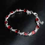 Pulseras de cristal rojo CZ de lujo a la moda de alta calidad para mujer, pulseras de plata de ley 925, joyería de regalo 3