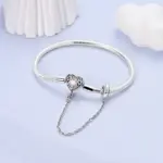 Pulsera Original de Plata de Ley 925, pulsera con dijes de 17-20CM, pulsera de circonia pavimentada con corazón de amor para mujer, regalos de joyería DIY 5