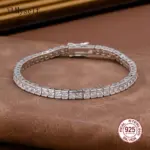 Pulsera de tenis de circón cúbico, cadena rectangular de 4mm de ancho, color blanco, verde, rojo rubí, sólido, Real 925, 3x3mm 2