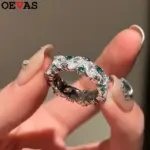 anillos ovalados brillantes blancos y verdes con diamantes de alto carbono, anillo de boda de 100% Plata de Ley 925 para mujer, joyería fina para fiesta 2