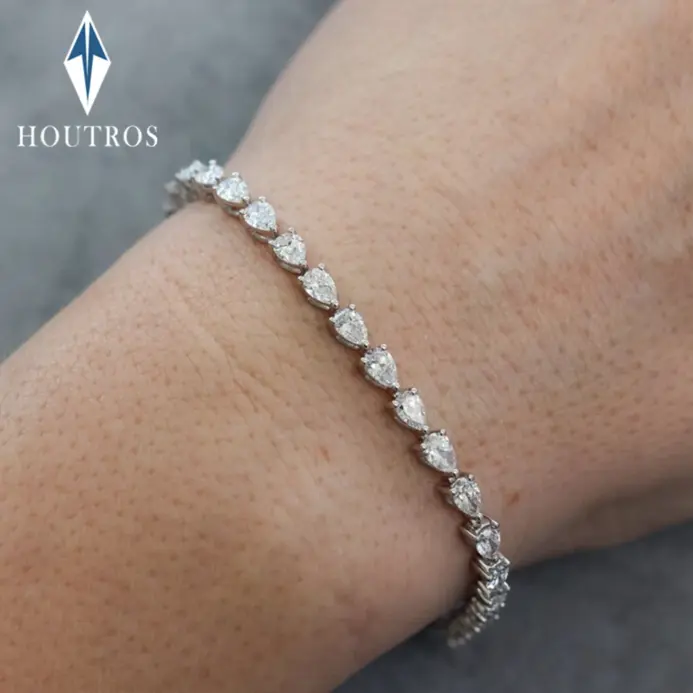 Pulsera de tenis de moissanita de Color D con corte de pera de 3x5mm para mujeres y hombres, cadena de mano con forma de gota de agua de Plata de Ley 925, joyería fina 1
