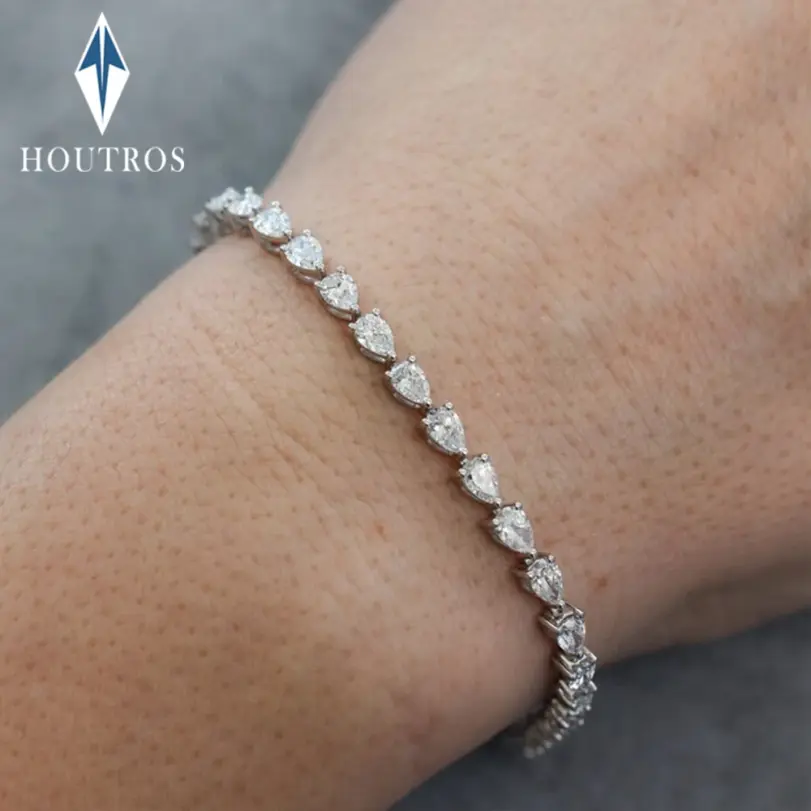 Pulsera de tenis de moissanita de Color D con corte de pera de 3x5mm para mujeres y hombres, cadena de mano con forma de gota de agua de Plata de Ley 925, joyería fina 1