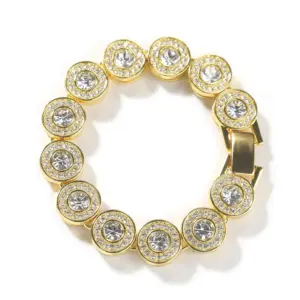 Lujo 24K 9999 oro puro oro real Hip Hop diamante redondo clásico redondo lleno de diamantes collar pulsera 1