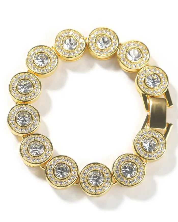 Lujo 24K 9999 oro puro oro real Hip Hop diamante redondo clásico redondo lleno de diamantes collar pulsera 1