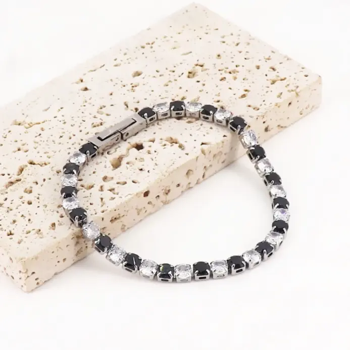 🖤 Pulsera Tennis "Noche y Día" – Plata .925 y Circonia B&W 4mm 2