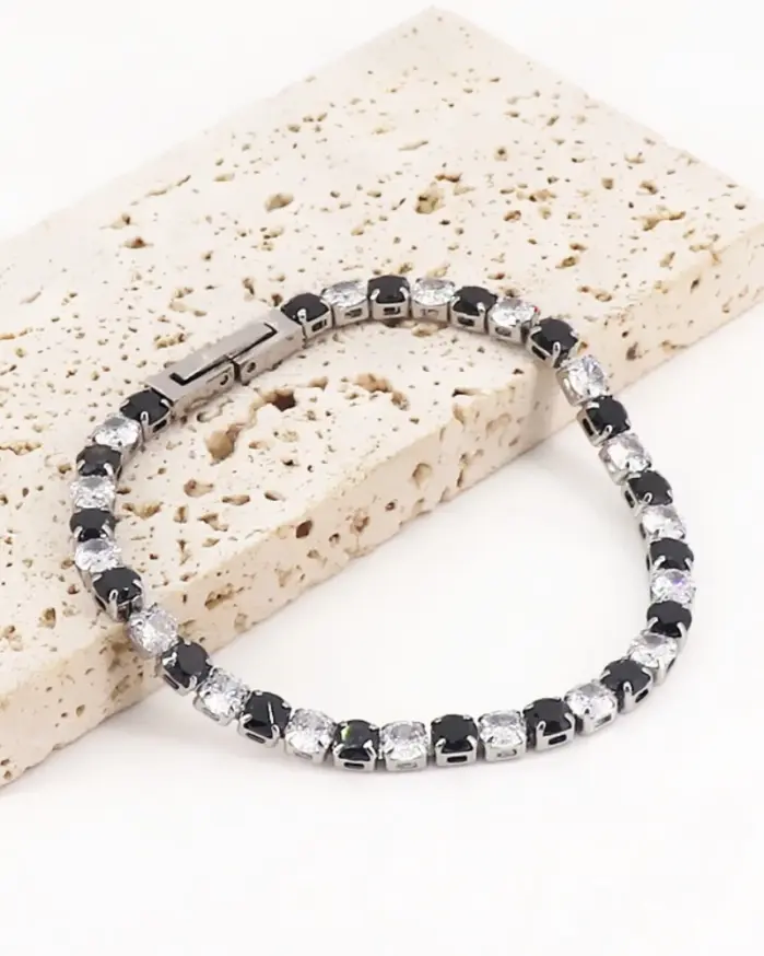 🖤 Pulsera Tennis "Noche y Día" – Plata .925 y Circonia B&W 4mm 2