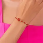 🌺 Pulsera "Jardín de Fuego" – Flores de Cristal Rojo y Oro de 18Kde boda de lujo 3