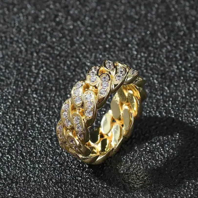 Anillo de cadena cubana de moissanita de una sola fila de 8 mm de ancho para hombre, de oro puro 24K 9999 de lujo. 1