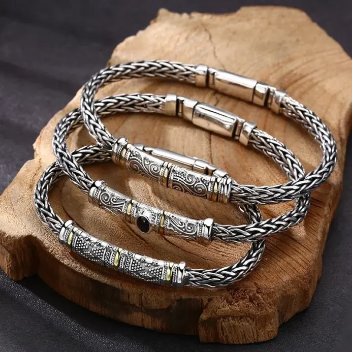 🌿 Pulsera "Tang Dynasty Legacy" – Plata Retro de 5mm 1