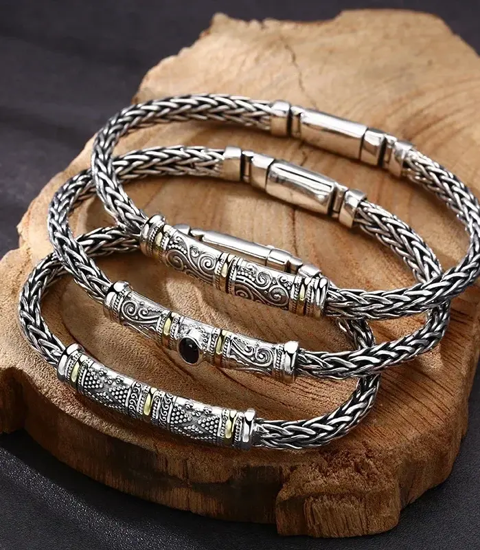 🌿 Pulsera "Tang Dynasty Legacy" – Plata Retro de 5mm 1