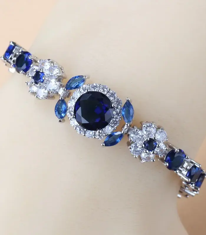 Pulsera femenina con dije de plata 925, brazalete de circonia cúbica azul, joyería de boda de 6 colores, longitud ajustable de 18 + 3CM 1