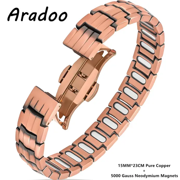 Pulsera de cobre premium para hombres con imanes de 5000 Gauss, pulsera de acero de titanio, regalos de joyería 1