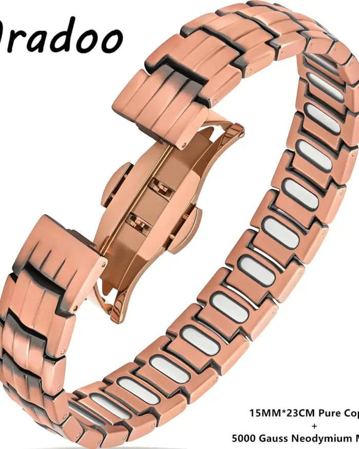 Pulsera de cobre premium para hombres con imanes de 5000 Gauss, pulsera de acero de titanio, regalos de joyería 1