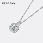 PERFANY-collar de moissanita 1-2CT para mujer, colgante de diamante de laboratorio de diseño cuadrado de plata S925, joyería de boda lujosa 4