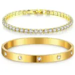 Pulseras de oro apilables para mujeres y niñas, pulsera de tenis de circonia cúbica chapada en oro de 14 quilates, regalos de joyería de acero inoxidable 1