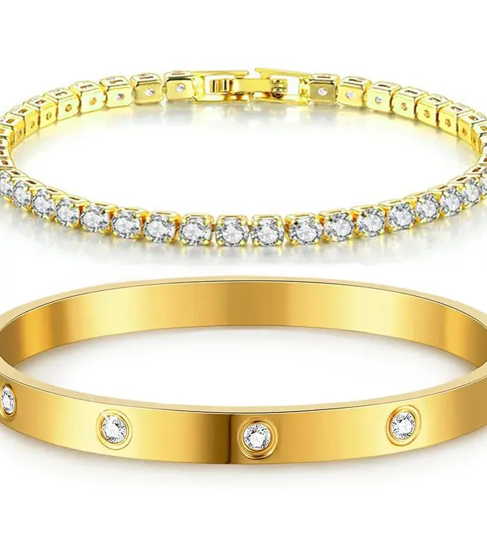 Pulseras de oro apilables para mujeres y niñas, pulsera de tenis de circonia cúbica chapada en oro de 14 quilates, regalos de joyería de acero inoxidable 1